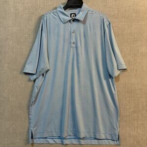 FootJoy Mens XL Performance Golf Polo in Blue/White Stripe Blue Logo